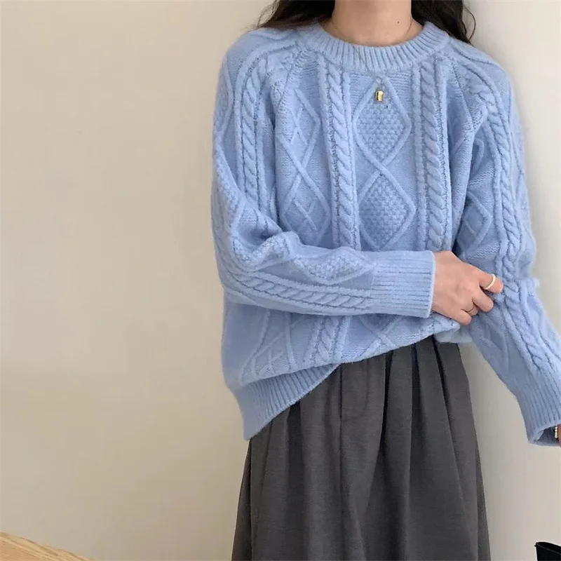 2024 женский вязаный свитер с круглым вырезом и длинным рукавом 6 цветов пуловеры