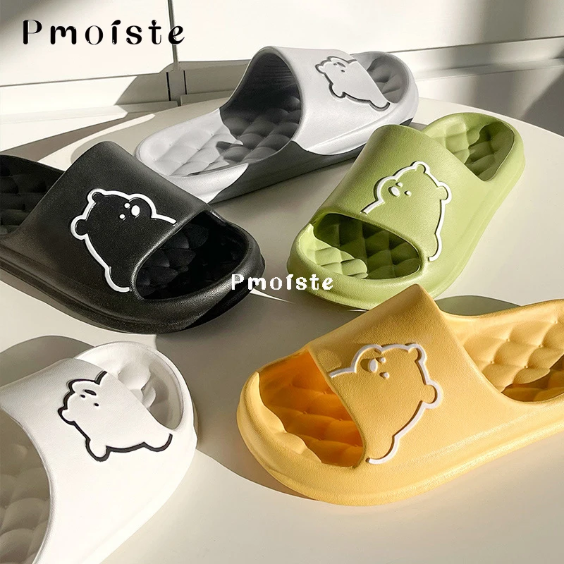 Bear Slippers for Home Cute Cartoon Soft EVA Slippers Summer Indoor Wear-resistant Breathable Plaid  Anti-slip Bathroom Shoes