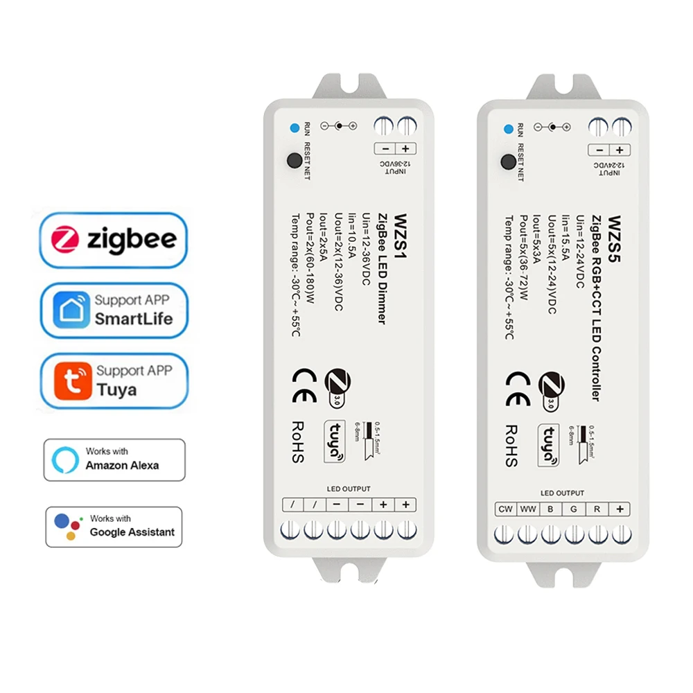 Фото Контроллер Zigbee для светодиодной ленты, 12 В, 24 В, CCT RGBW RGBCW RGB + CCT Smart Life, голосовое управление через приложение, для Alexa Echo SmartThings, шлюз №1