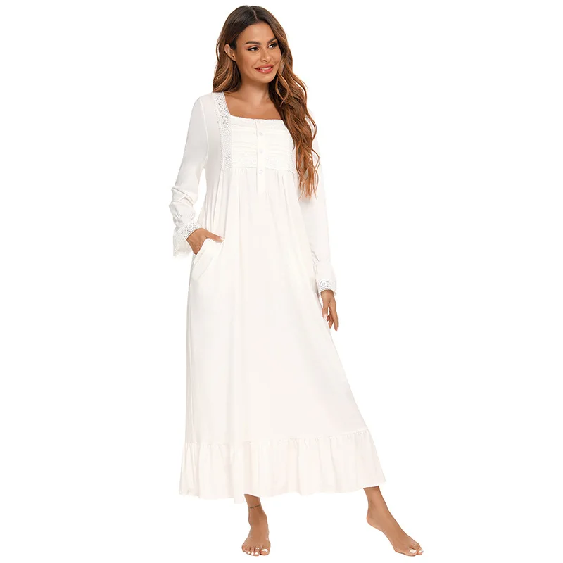 Spring Autumn New Women's Nightdress Long Sleeve White Casual Homewear Sexy Sleepwear Women Sleep Tops Nightwear Night Gown