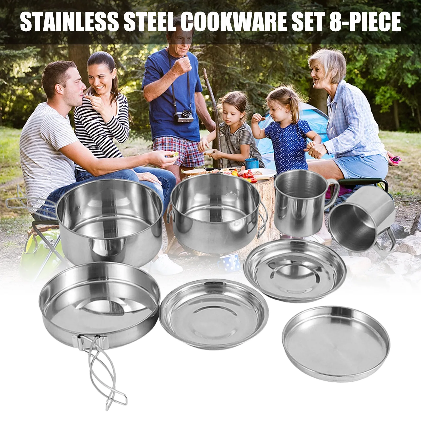 

Cookware Set 8PCS Stainless Steel Kitchen Cooking Pot And Pan Set Camping Outdoor Kitchen Cookware Cover Lid Cooking Tool