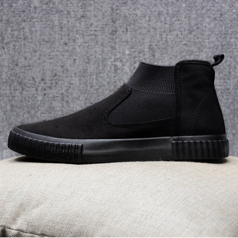 

2023 Spring New Men's Vulcanized Shoes Black Suede Designer Loafers British Style Mid-top Cloth Flats Red Gray Brown M98660