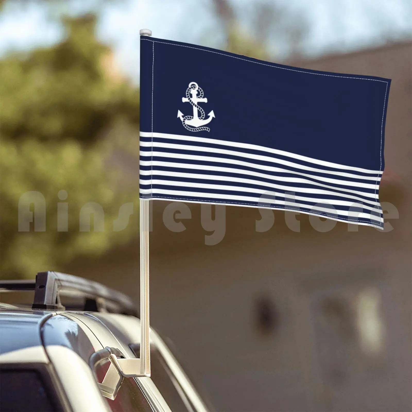 Темно-синие полосы и белый якорь уличный Декор флаг Автомобильный узор