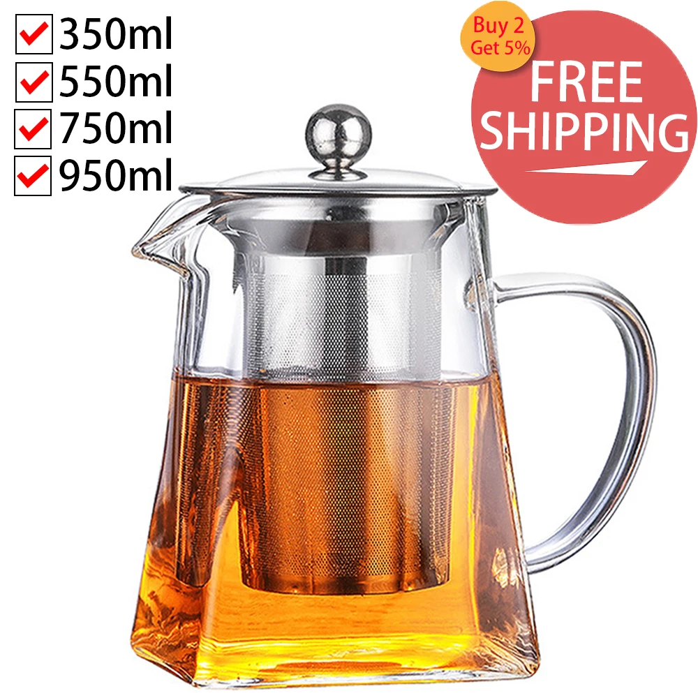 Teapot With Infuser Stainless Steel Tea Filter Flower Tea Kettle Kung Fu Tea Set Droshipping Heat Resistant Square Glass Tea pot