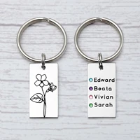 custom engraved name keychain with twelve birth flowers personalized birth flower keyring birthday gift for mother best friends