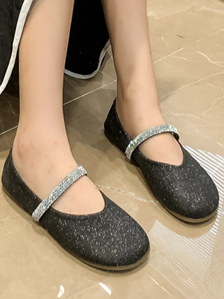 

Туфли женские на низком каблуке, мягкие босоножки с круглым носком, со стразами, повседневная обувь для вечевечерние, роскошная обувь для пр...