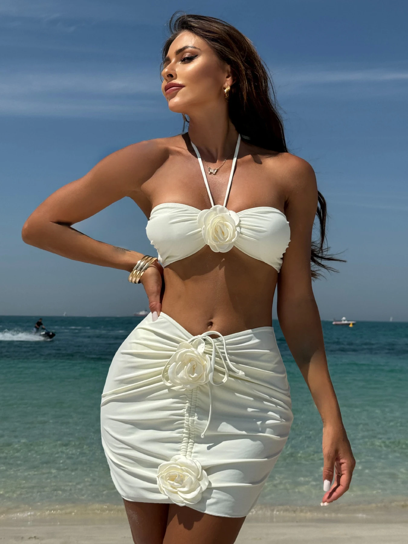 Женский купальник-бикини с чашками пуш-ап и цветочным принтом