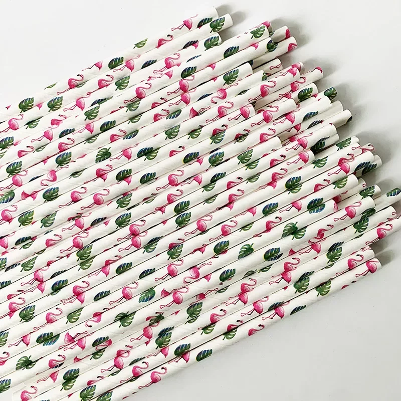 

NEW2023 25Pcs Multi-purpose Disposable Flamingo Pattern Paper Straw Birthday Baby Show Cocktail Decoration Drinks Straw for Kids