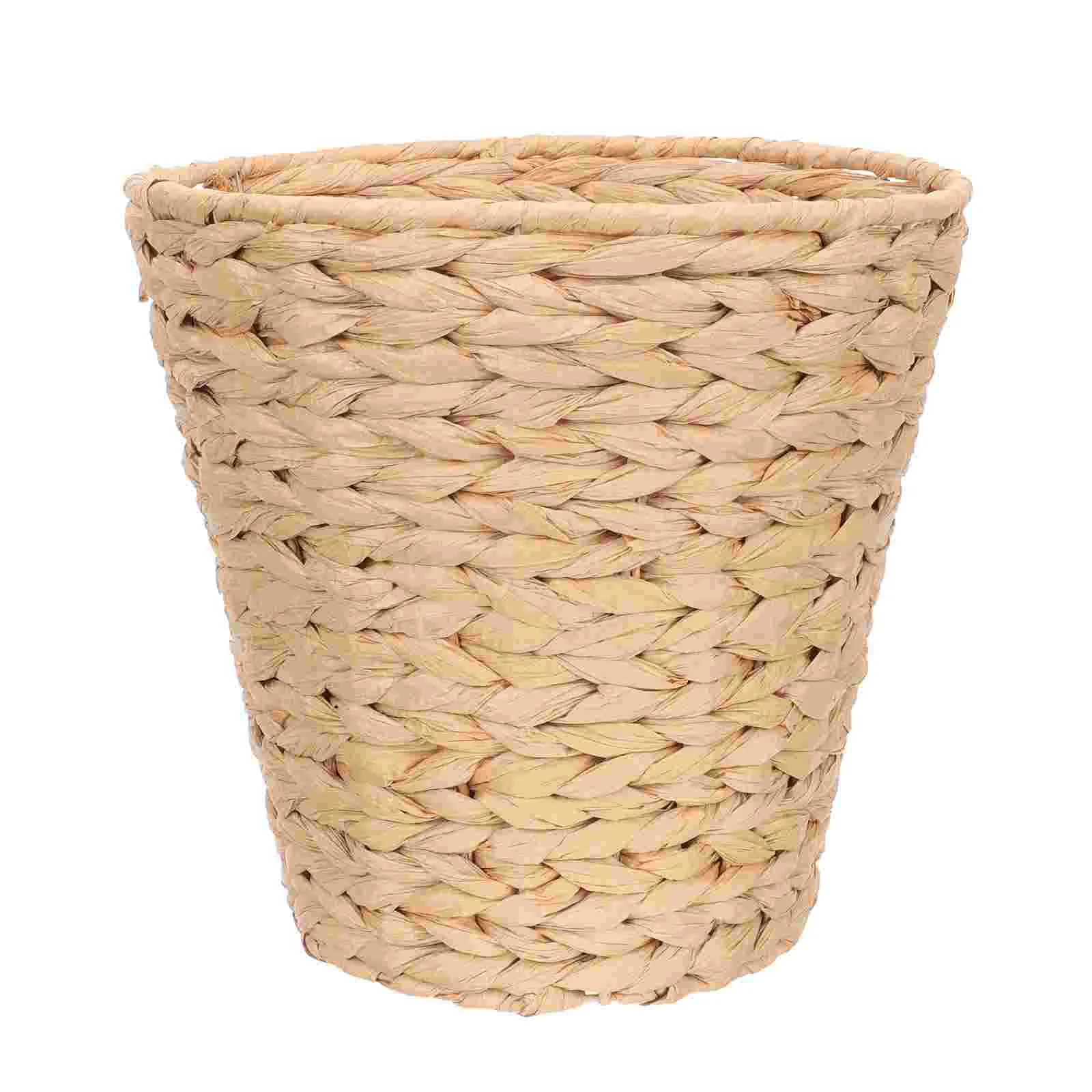 

Rattan Trash Can Storage Bins Baskets Paper Waste Basket Wicker Round Waste Basket Iron Woven Flower Pots Office