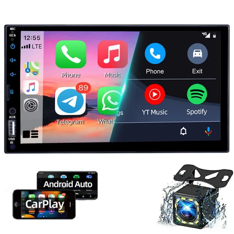 

New 7-inch Car MP5 High-Definition Capacitive Screen 2 DIN 1024*600 Touch Screen USB AUX Radio Receiver Indash Head Unit Camera