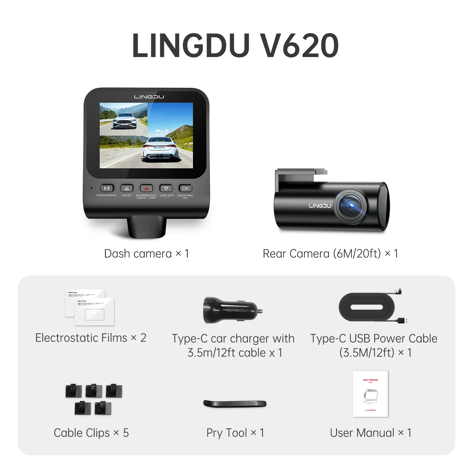 Видеорегистратор LINGDU V620 для автомобиля спереди и сзади 4K + 1080P 2,4-дюймовый IPS Wi-Fi видеорегистратор Мониторинг парковки Супер ночное видение WDR GPS татьяна николаевна трофимова радиология церебральных глиом диагностика и мониторинг