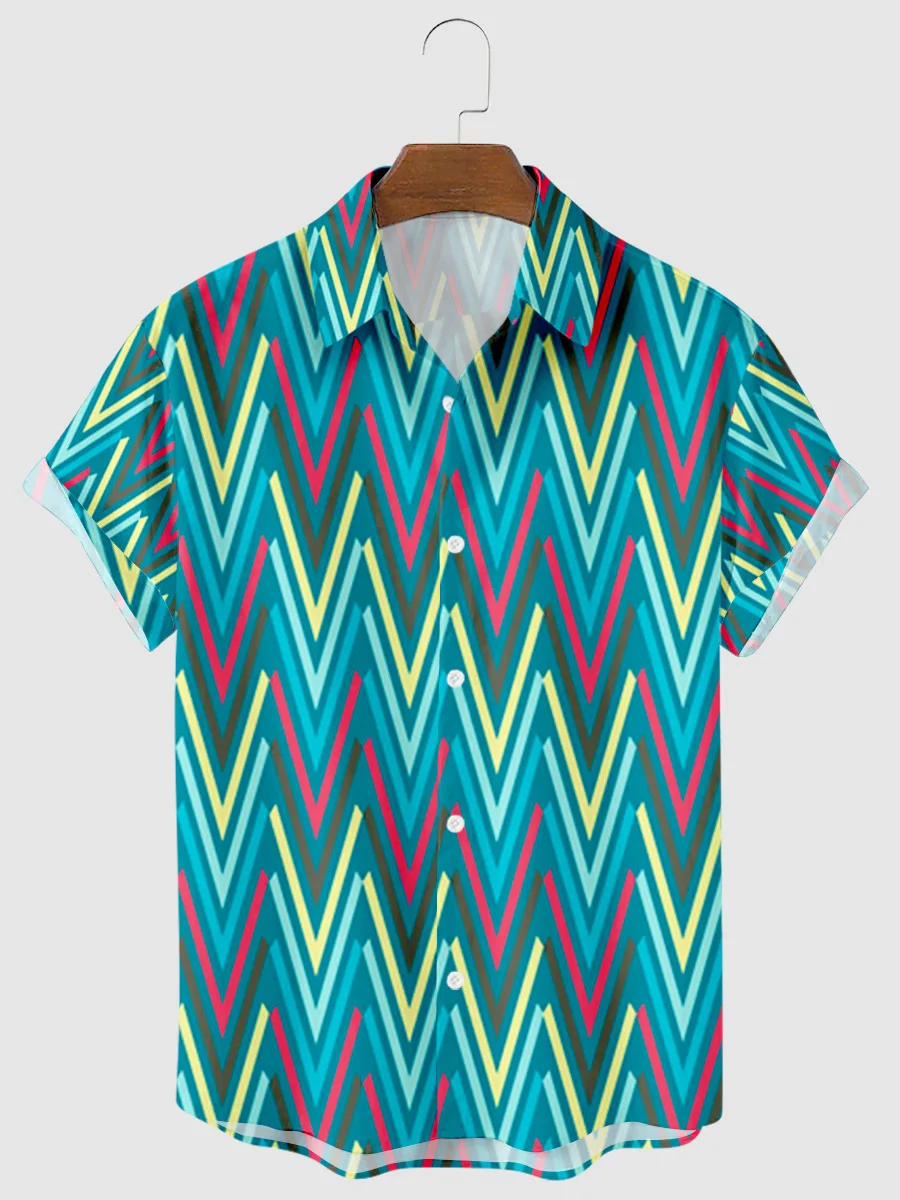 

Shirts For Men Y2k hombre striped pattern 3D print short shirt men's street Hawaii retro shirt Harajuku men's shirt