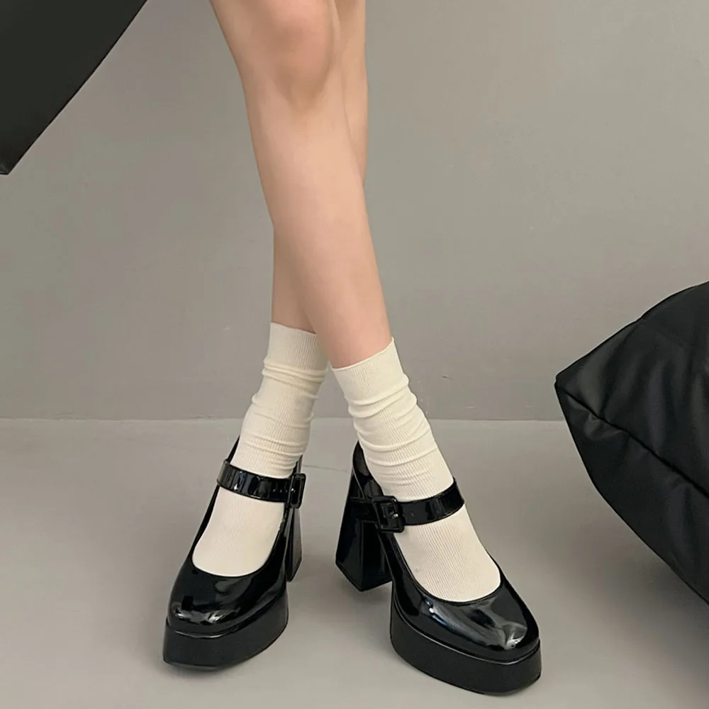 Женские винтажные туфли-лодочки y2k черные туфли на очень высоком блочном каблуке