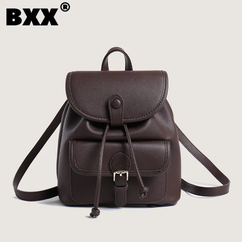 

[BXX] Fashion Versatile Mini Chains Backpack Female Student Backpack Soft Leather Solid Color School Backpack 2023 New 8CY686