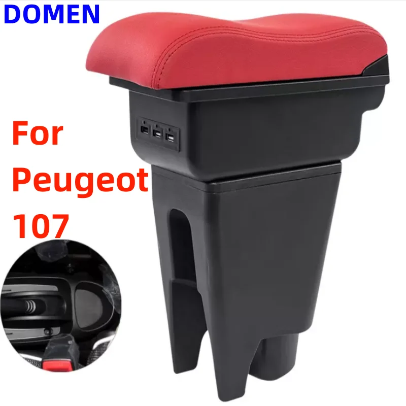 

For Peugeot 107 Armrest box Interior Parts Car Central Content With Retractable Cup Hole Large Space Dual Layer USB Charging