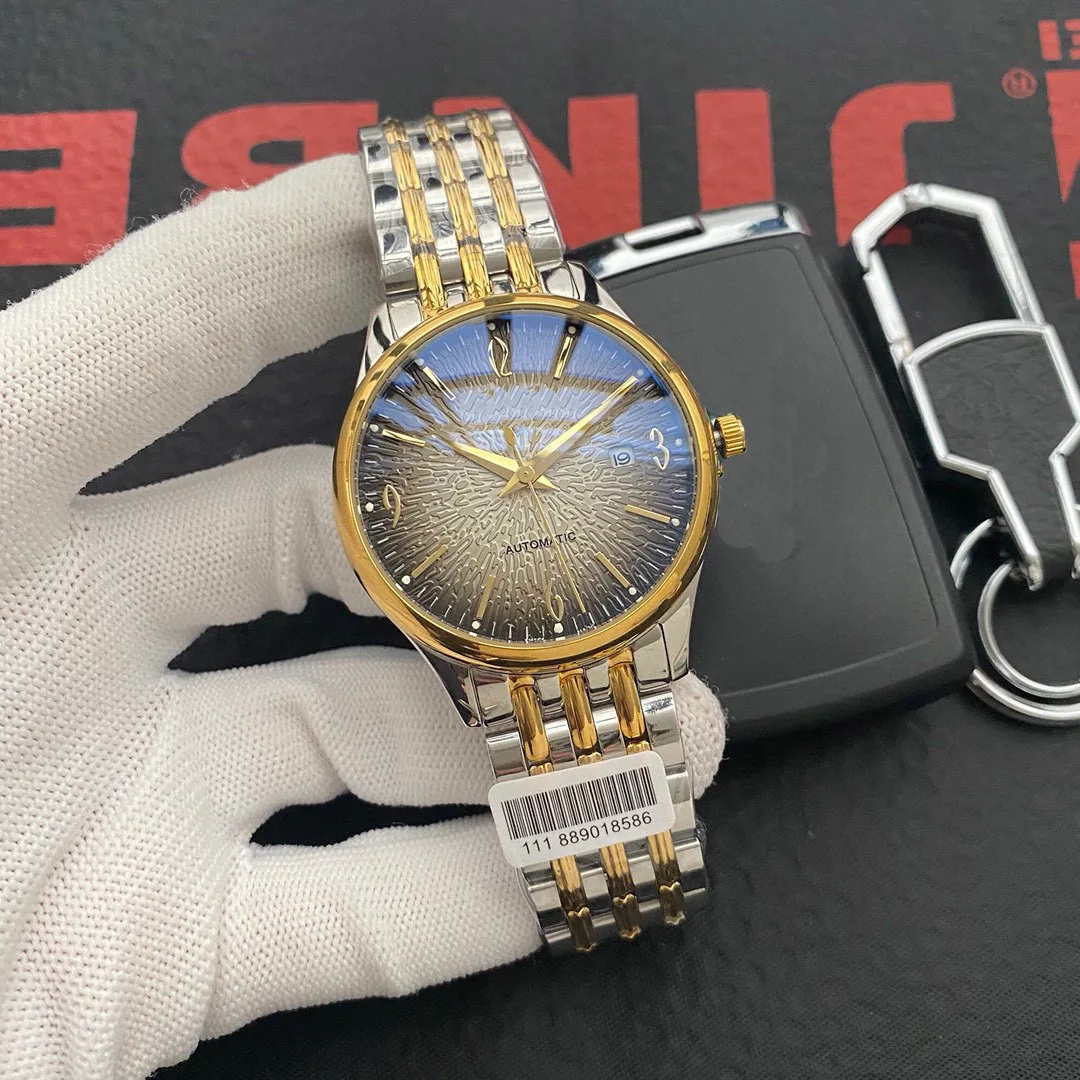 

New Gradient Color Men's Business Watch Simple Large Dial European and American Style Automatic Mechanical Movement Belt Watch