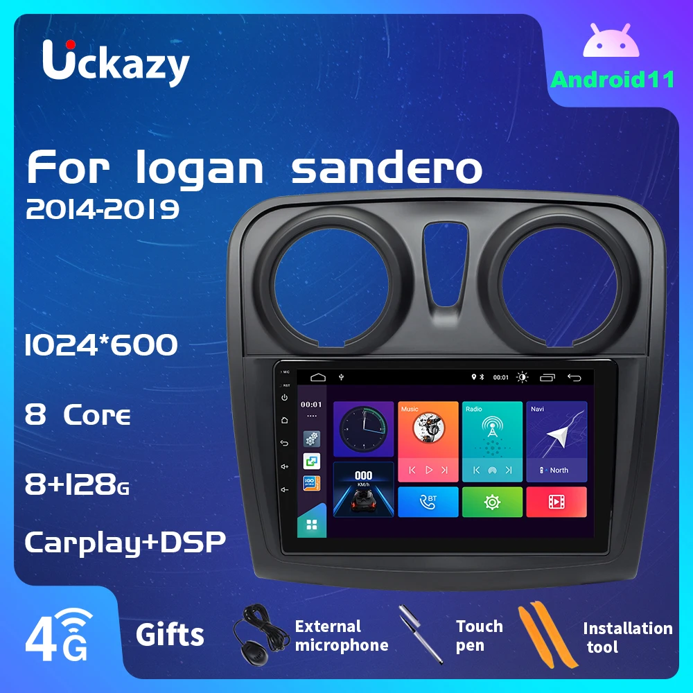 Автомагнитола Uckazy 8 ядер 2 din Android 11 мультимедийный плеер для Renault Logan Sandero 2014-2019