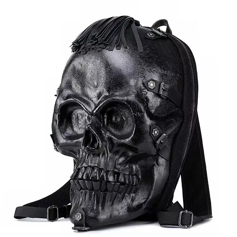 

Personalized Trendy Cool PU Silica Gel Backpack Men Women 3D Three-dimensional Skull Head Computer Travel Bag High Grade