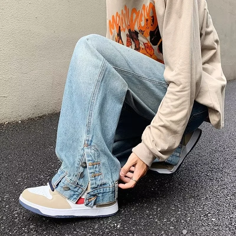 Brown Blue Baggy Jeans Men Fashion Retro Straight Jeans Mens Japanese Streetwear Hip Hop Loose Wide Legs Denim Trousers Men