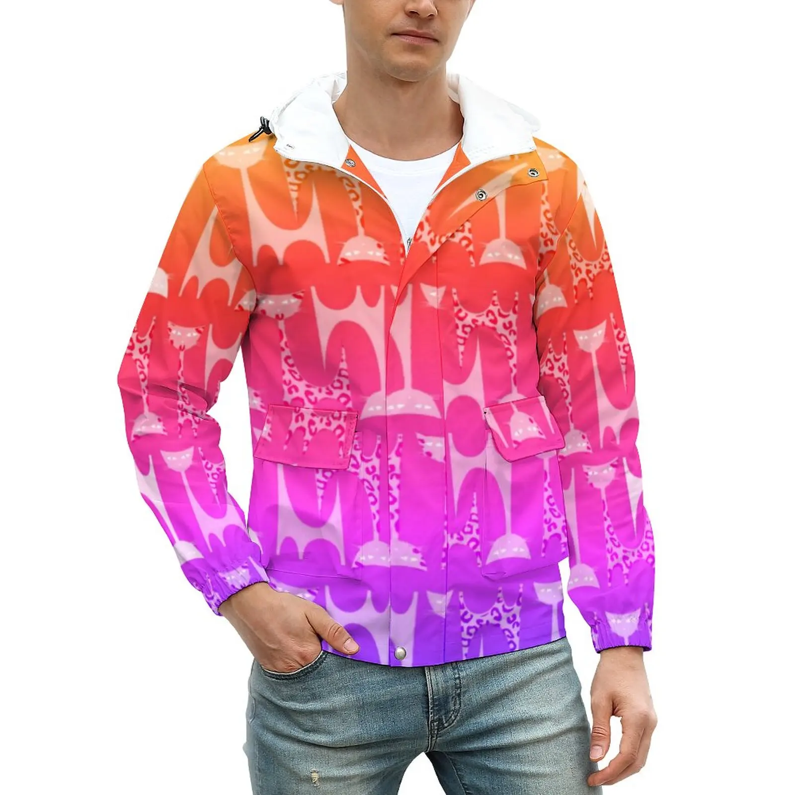 

Ветровка мужская с принтом абстрактного кота, повседневная непродуваемая куртка с эффектом омбре, пальто на заказ, осенняя Милая верхняя од...