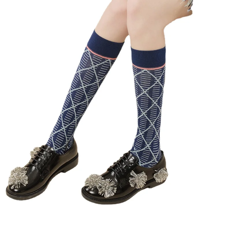 

2021 New Autumn Striped High Quality Retro Plaid Casual Long Socks National Style Knee High Socks