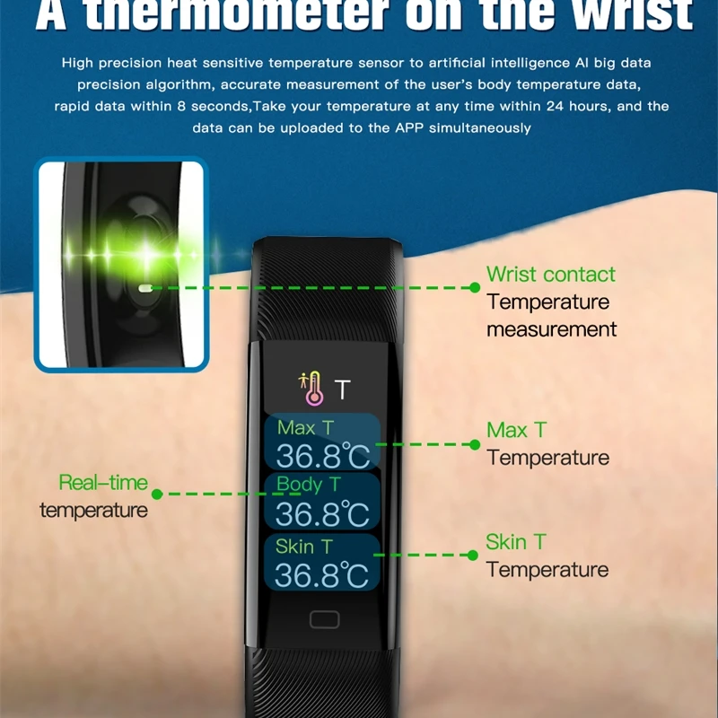 Смарт-часы фитнес-трекер пульсометр Пульсоксиметр термометр артериальное