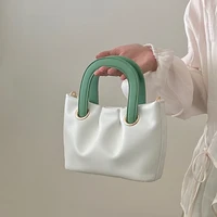 2022 new contrast color pu pleated handbag for women retro soft leather girl shoulder bag casual cloud bag
