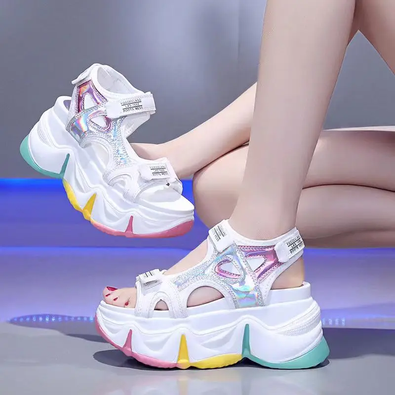 2022 Summer Women Wedge Sandals Transparent PVC Crystal Chunky Platform Shoes Woman Rainbow Thick Bottom Sandalias Verano Mujer