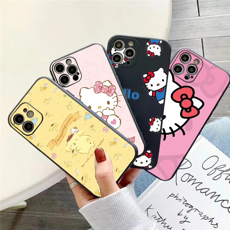 

MINISO Cute Hello Kitty Phone Case For Funda IPhone 11 12 13 Pro Max Mini X XR XS SE 2020 5 6 7 8 Plus Back Liquid Silicon