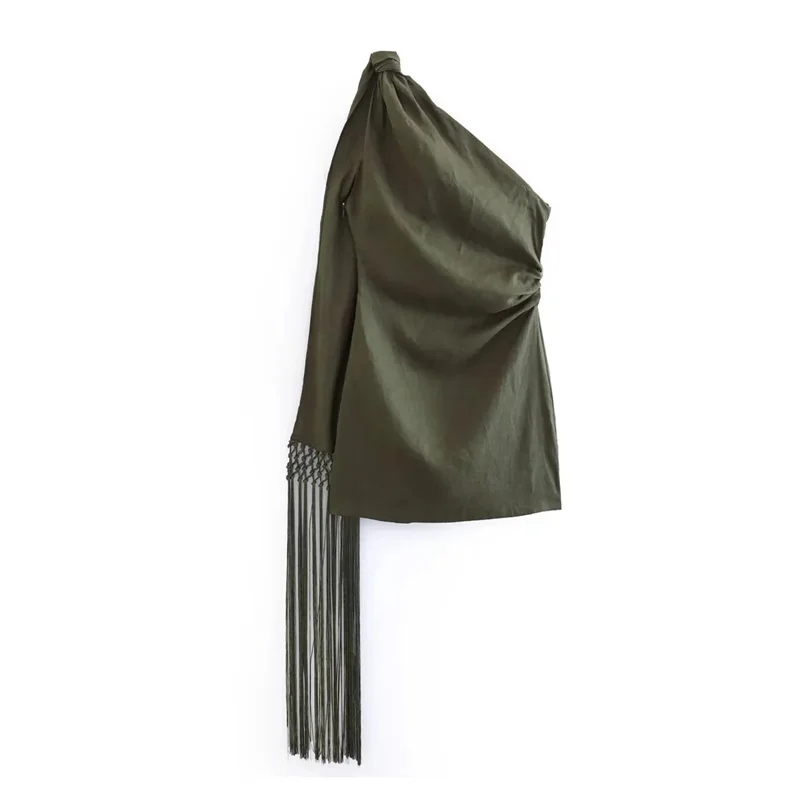 

Платье-Мини Летнее асимметричное на широких бретельках с бахромой