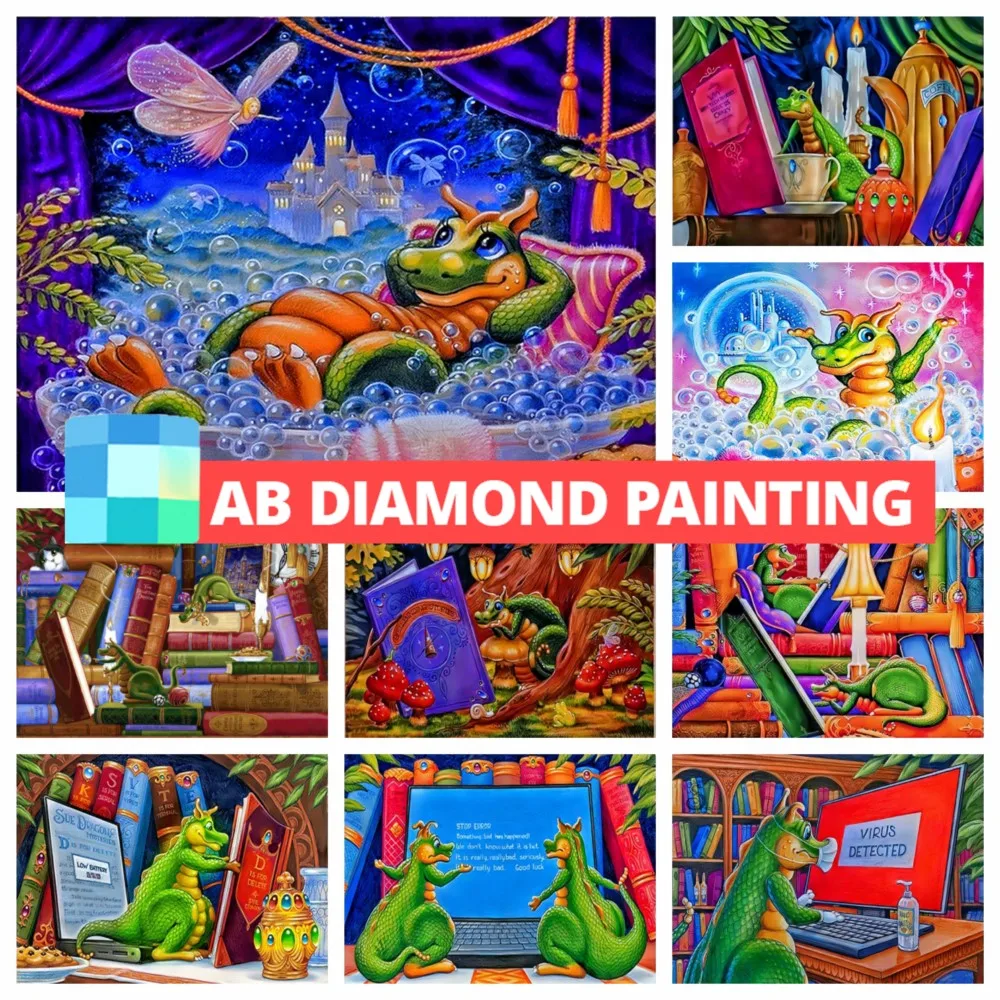 

AB Drills Cartoon Dragon By Randal Spangler 5D DIY Diamond Painting Embroidery Dinosaur Kids Art Cross Stitch Mosaic Home Decor