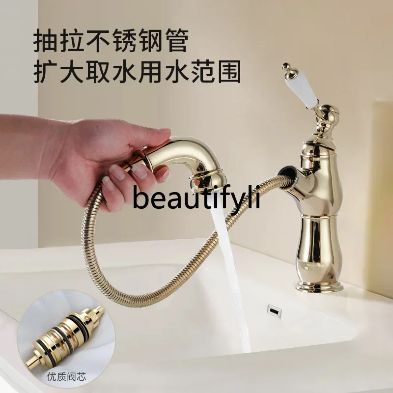 Выдвижной смеситель Смеситель для раковины под столешницей Полностью медный