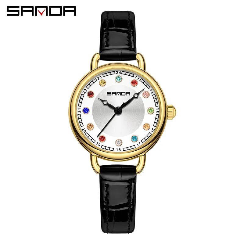 2024 Fashion Sanda 1130 Model Elegant Round Dial Hand Clock For Woman's Gifts Waterproof Quartz Movement Business Analog Watches