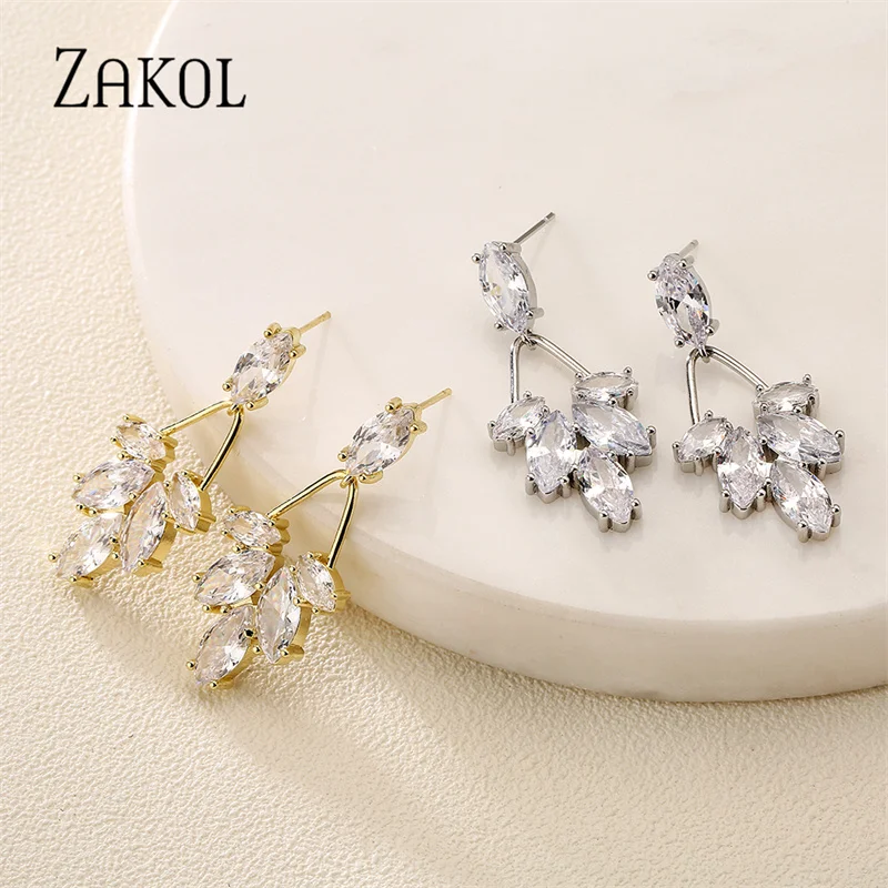 ZAKOL корейские свадебные серьги-подвески изысканные серьги с цирконием в форме