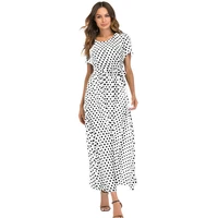 polka dots long dress casual short sleeve summer women sundress lace ol style dresses black and white