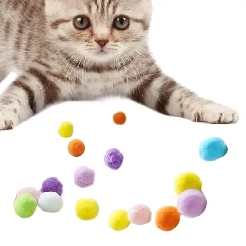

Мячи для кошек 12 шт./коробка, гибкие радужные пуховые шарики для котят, комнатные мягкие интерактивные игрушки-помпоны, тихие мячи для расслабления