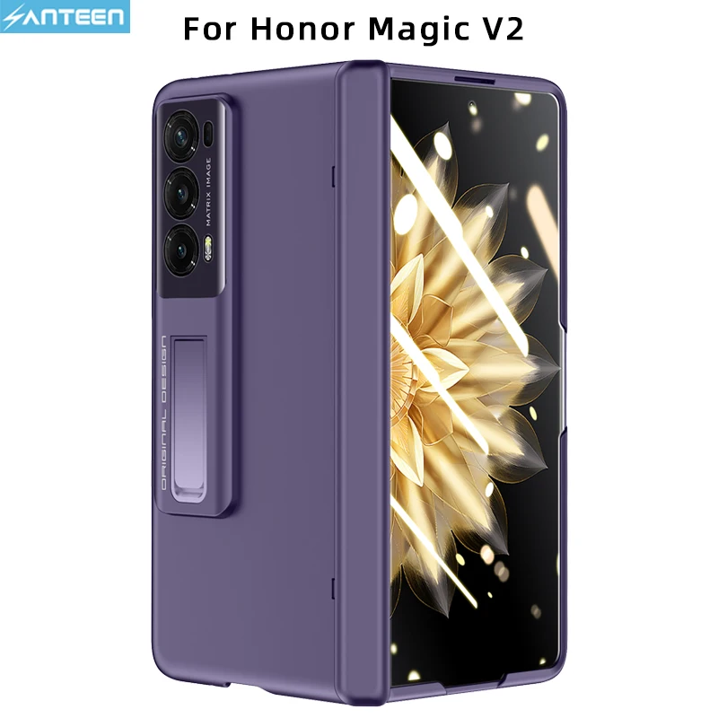 

Anteen for Honor Magic V2 Fold Flip Case Magnetic Hinge with Screen Glass Protection Hard Leather Cover Stand Shockproof Shell