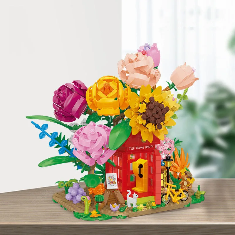 Креативный город улица здание кирпичный цветок телефонная будка архитектура