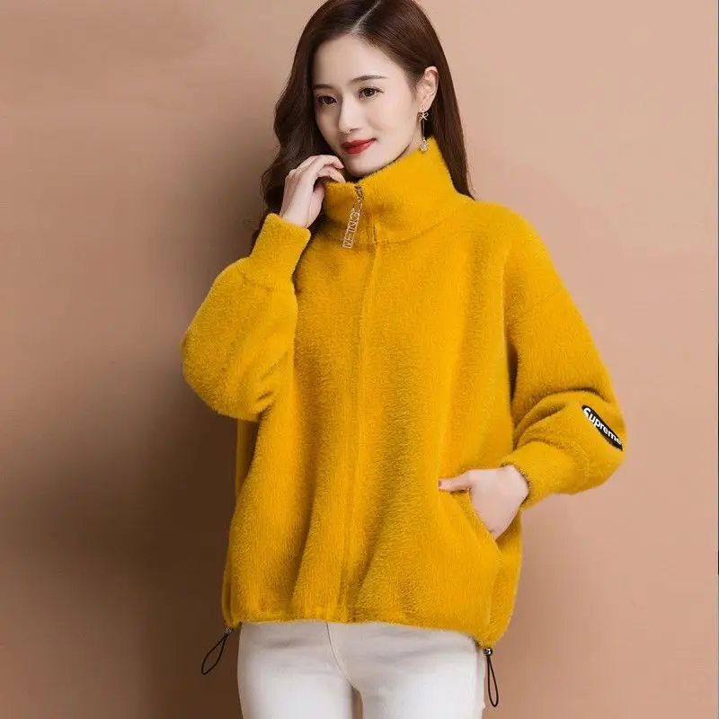 Parkas Women's Outdoors Coats 2022 Winter Faux Fur Imitation Mink Velvet Zipper Splicing Turtleneck Casual Warm Jackets Woman