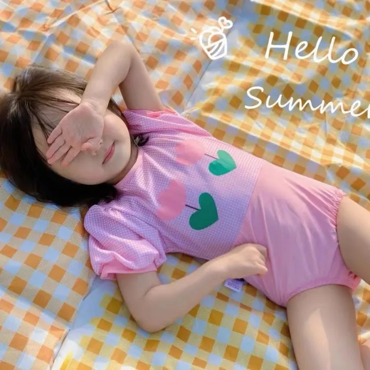 

Children's Swimsuit 2022 New Boys And Girls Baby Cute Hot Spring Vacation Button Swimsuit Princess Bubble Sleeve Swimsuit