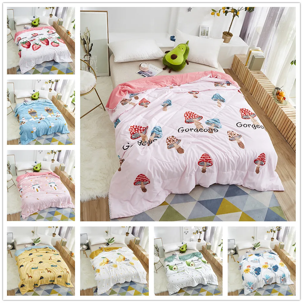 

Strawberry Summer Quilt Children Bed Soft Comfortable Quilts Single Lightweight Lemon Floral Cartoon Summer Duvet Only 150x200cm