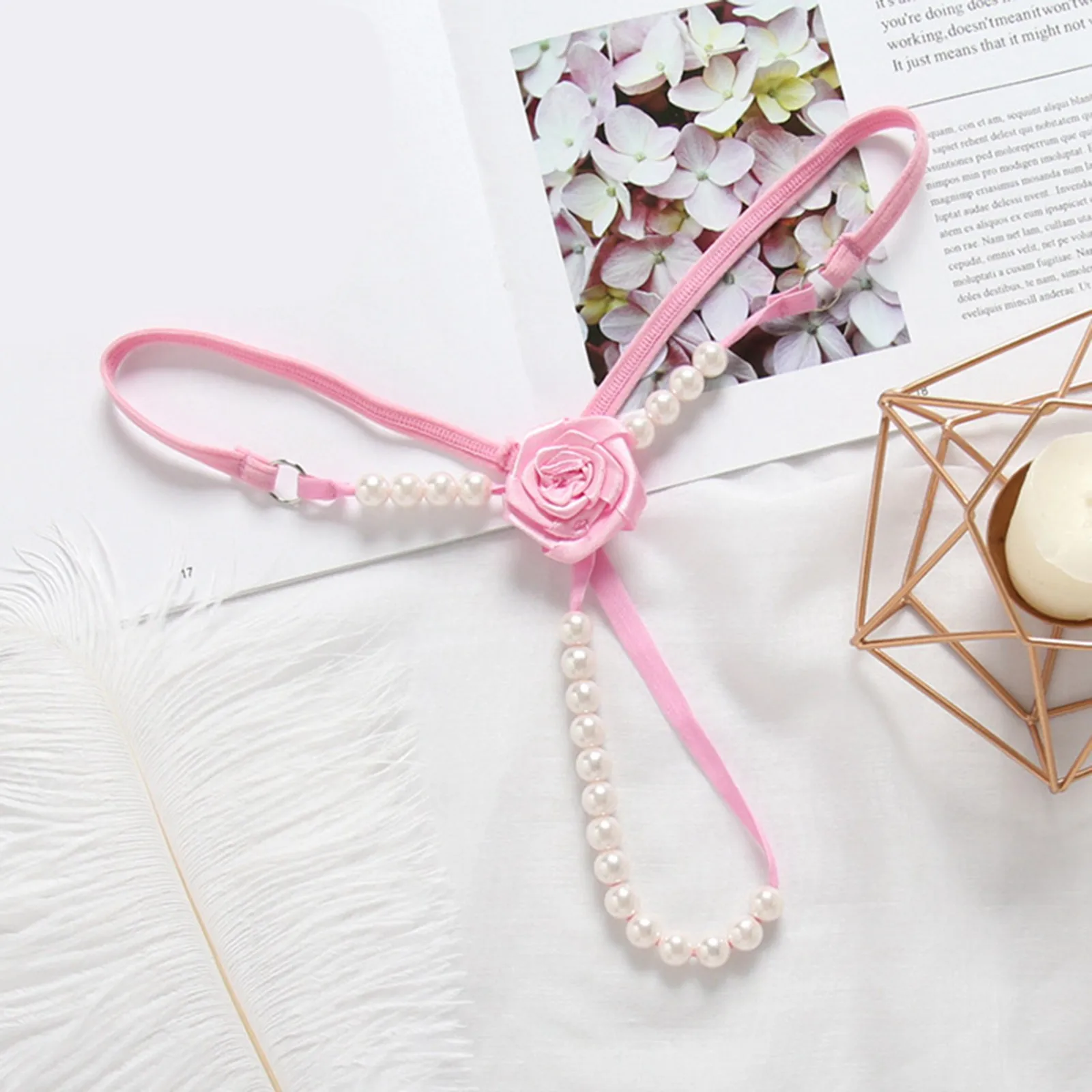 

Sexy Pearl Flower G-string Thong Panties Women Micro Mini Underwear Low Waisted T-back Hot Lady Erotic Underwear