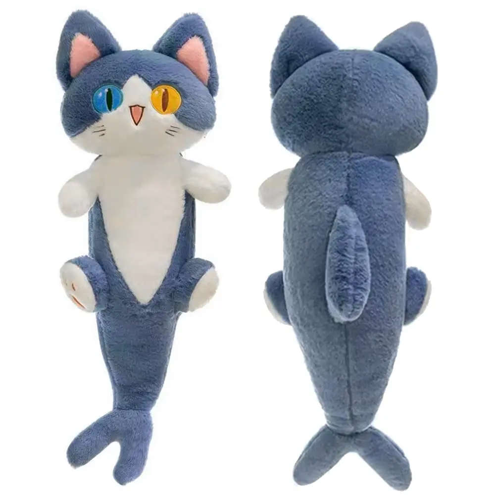 

Lovely Plush Shark Cat Doll Cute Cartoon Soft Stuffed Shark Kitten Pillow Long Throw Sleeping Pillow Doll Toy Gift for Kids Girl