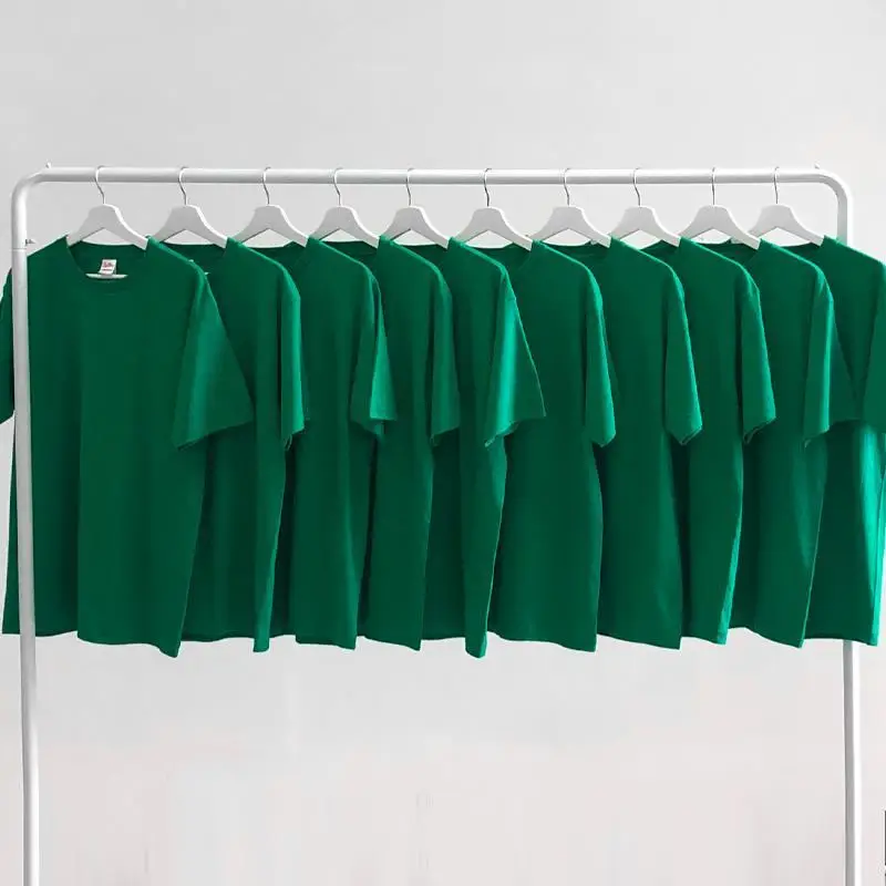 

Emerald Green T-shirt Solid Color Round Neck Short-sleeved Plain Thickened Ice Cotton Simple Men's Women's T-shirt Top 230g
