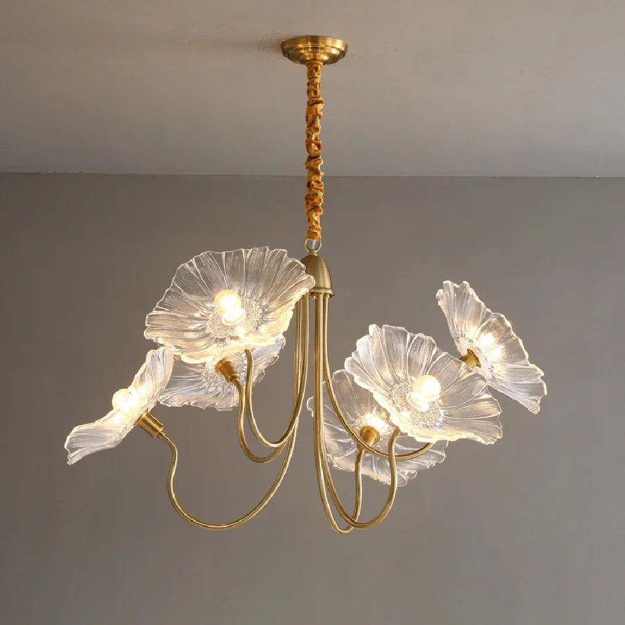 

Retro Flower Art Chandelier Classical Glass Pendant Lamp Dining Table Living Room Bedroom Hanging Lamp Interior LED Decor Light