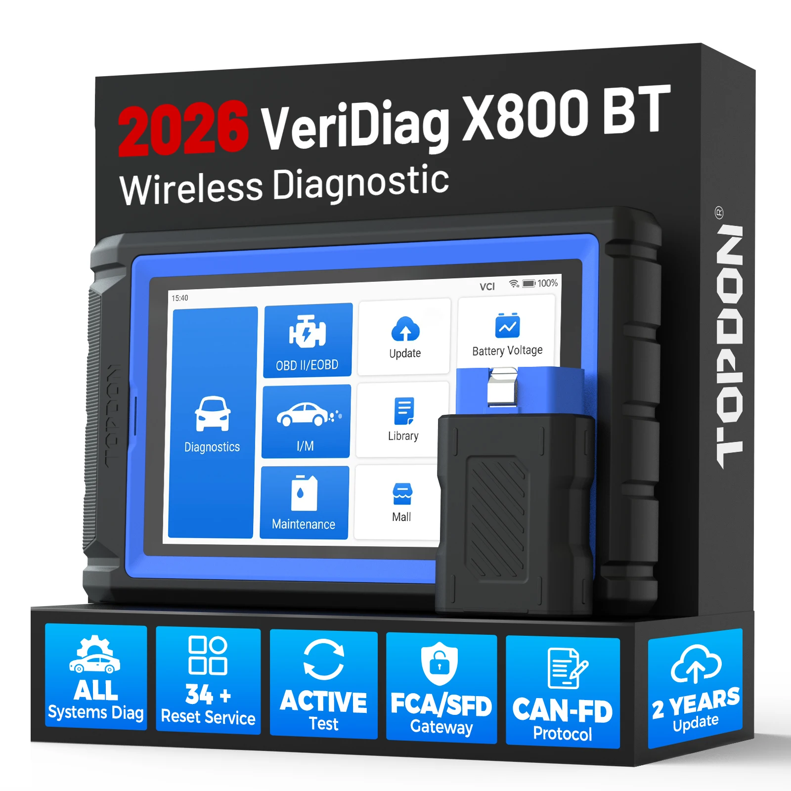 Фото Новый TOPDON VeriDiag X800BT: Мультисистемный OBD2 сканер с 34+ функциями сброса, Bluetooth, двунаправленным считыванием кодов неисправностей, обновление инструмента AD800BT №1