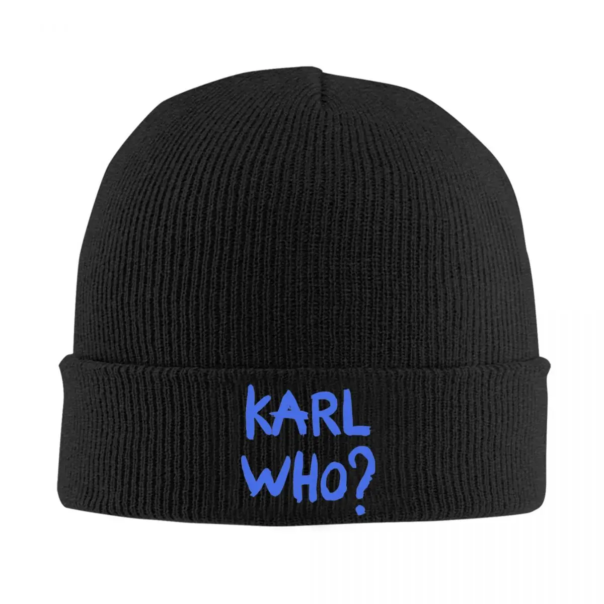 

Blue Karl Who Slogan Skullies Beanies Caps Streetwear Winter Warm Women Men Knit Hats Adult Unisex Bonnet Hats