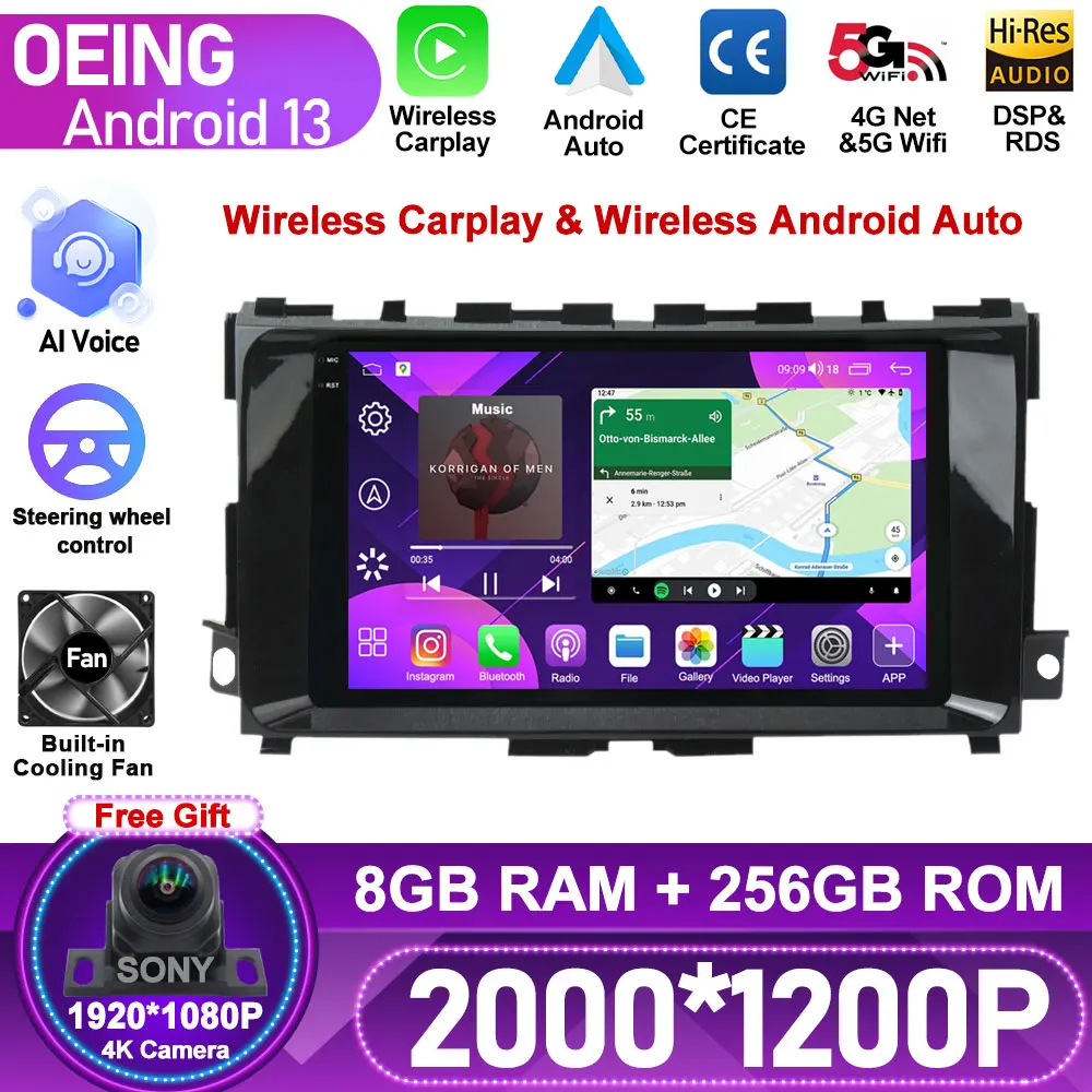 

8 ГБ + 256 ГБ QLED HD экран Android для Nissan Teana 3 Altima 5 L33 2013 - 2020 автомобильное радио мультимедийный плеер навигация GPS DVD DSP