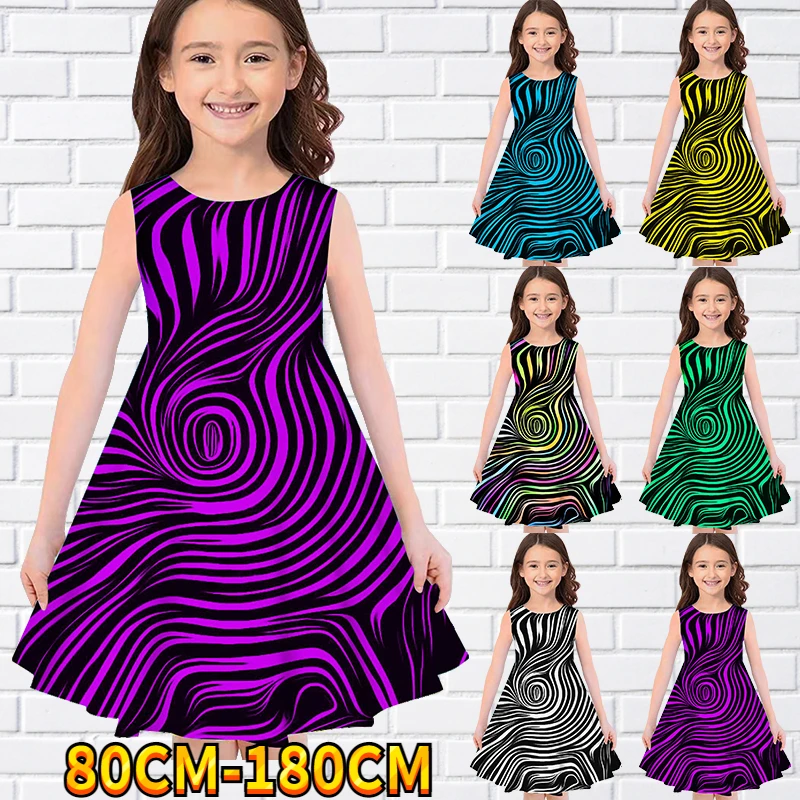

Kids Little Girls Sleeveless Dress Stripes 3D Kids Gradient Print Daily Casual Cute Sweet Over Knee Sleeveless Dress 80-180CM