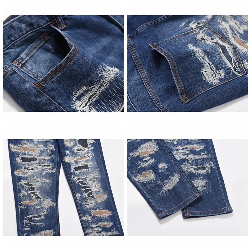 Vintage Distressed Skinny Jeans Y2k Spray Paint Ripped Jeans Pants Broken Hip-hop Street Wear Speckle Ink Slim Denim Jean Man